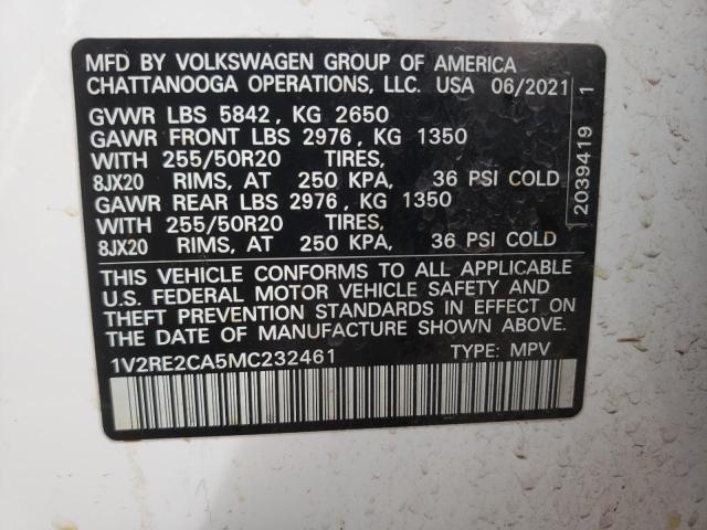 1V2RE2CA5MC232461 - 2021 VOLKSWAGEN ATLAS CROS SE თეთრი ფოტო 14