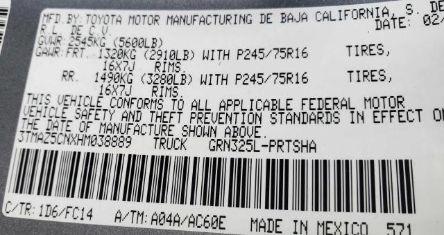 3TMAZ5CNXHM038889 - 2017 TOYOTA TACOMA DOUBLE CAB 银色 照片 10