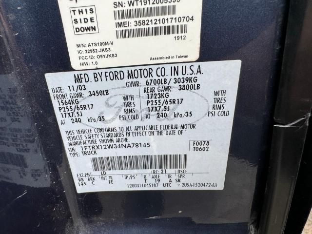 1FTRX12W34NA78145 - 2004 FORD F150 BLUE photo 10