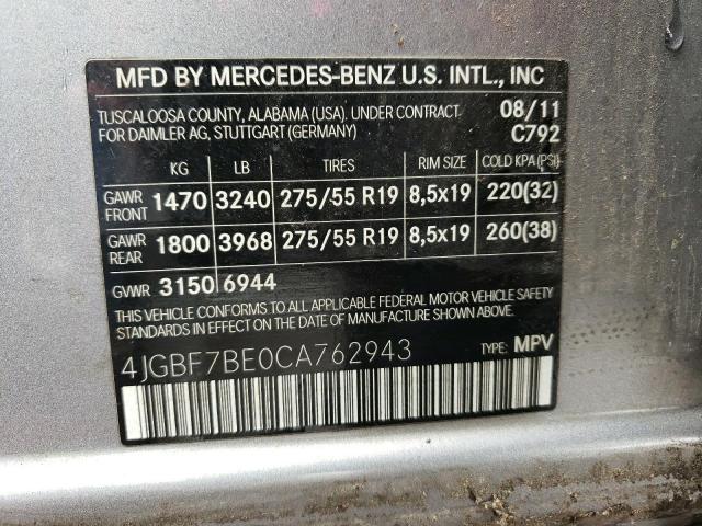 4JGBF7BE0CA762943 - 2012 MERCEDES-BENZ GL 450 4MATIC GRAY photo 13