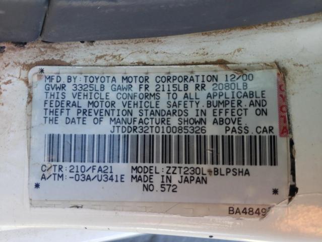 JTDDR32T010085326 - 2001 TOYOTA CELICA GT WHITE photo 12