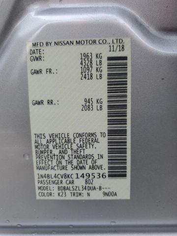 1N4BL4CV8KC149536 - 2019 NISSAN ALTIMA SR SILVER photo 12