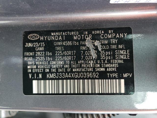 KM8J33A4XGU039692 - 2016 HYUNDAI TUCSON LIMITED GRAY photo 13