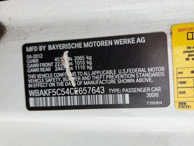 WBAKF5C54CE657643 - 2012 BMW 328 XI SULEV WHITE photo 12