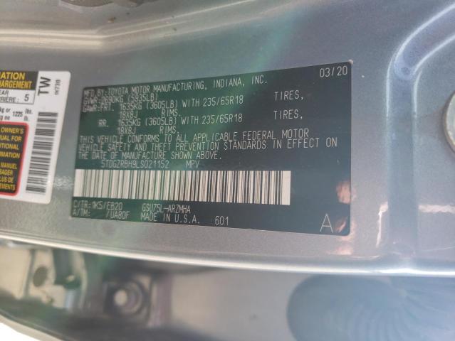 5TDGZRBH9LS021152 - 2020 TOYOTA HIGHLANDER XLE 灰色 照片 13