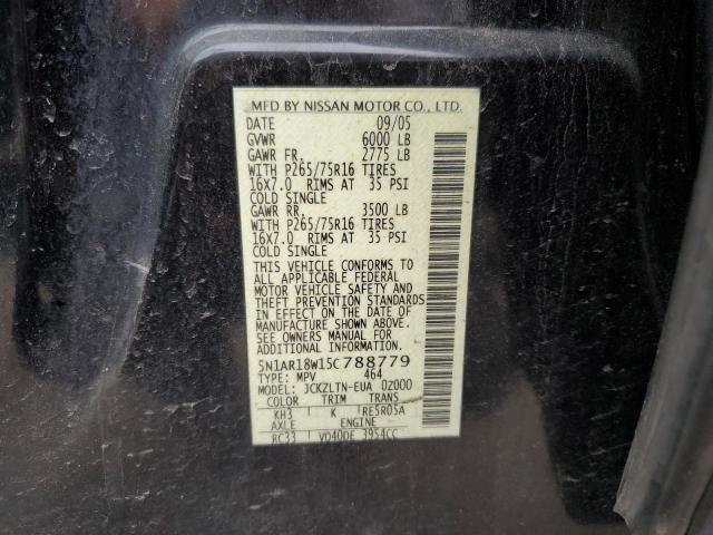 5N1AR18W15C788779 - 2005 NISSAN PATHFINDER LE 黑色 照片 12