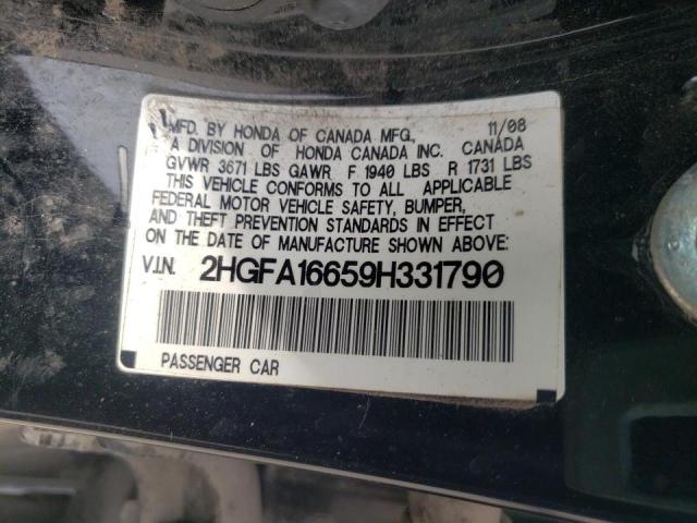 2HGFA16659H331790 - 2009 HONDA CIVIC LX-S 黑色 照片 10