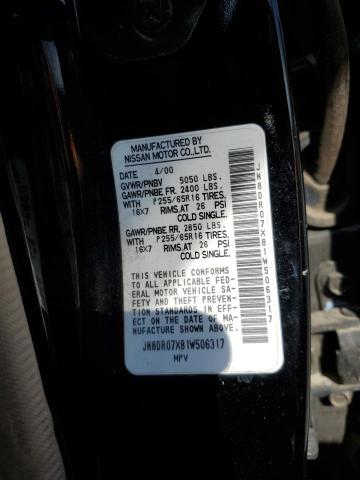 JN8DR07X81W506317 - 2001 NISSAN PATHFINDER LE შავი ფოტო 13