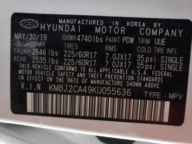 KM8J2CA49KU055636 - 2019 HYUNDAI TUCSON SE WHITE photo 10