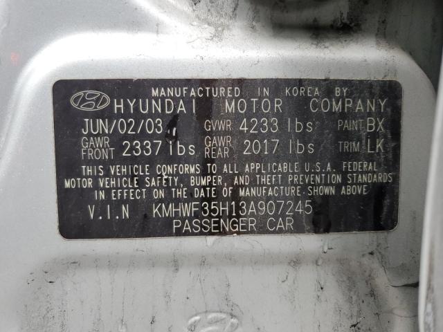 KMHWF35H13A907245 - 2003 HYUNDAI SONATA GLS SILVER photo 12