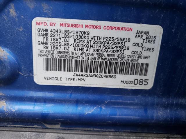 JA4AR3AW9GZ046960 - 2016 MITSUBISHI OUTLANDER ES BLUE photo 12