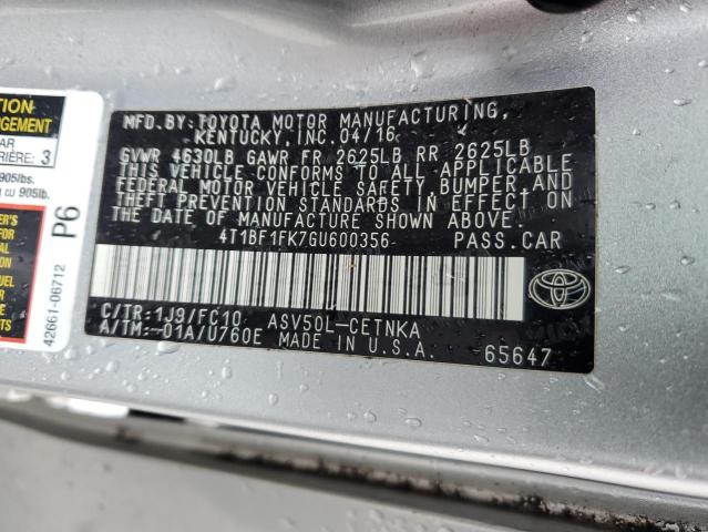 4T1BF1FK7GU600356 - 2016 TOYOTA CAMRY LE SILVER photo 13