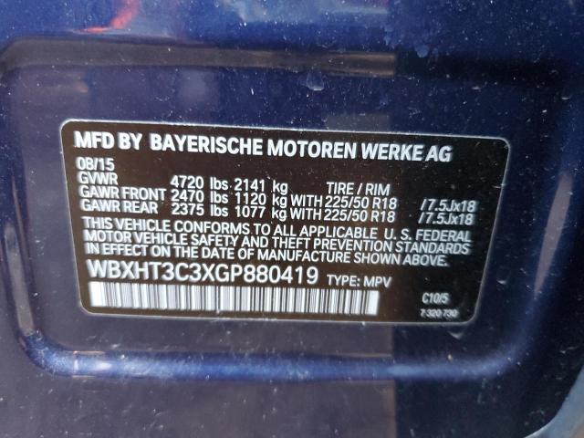 WBXHT3C3XGP880419 - 2016 BMW X1 XDRIVE28I BLUE photo 12