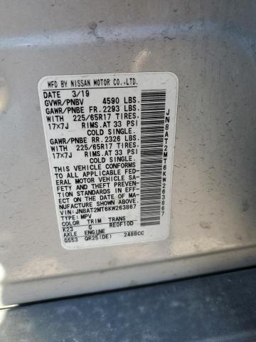 JN8AT2MT6KW263867 - 2019 NISSAN ROGUE S SILVER photo 13