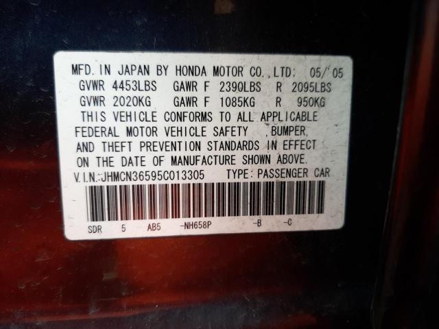 JHMCN36595C013305 - 2005 HONDA ACCORD HYBRID GRAY photo 12