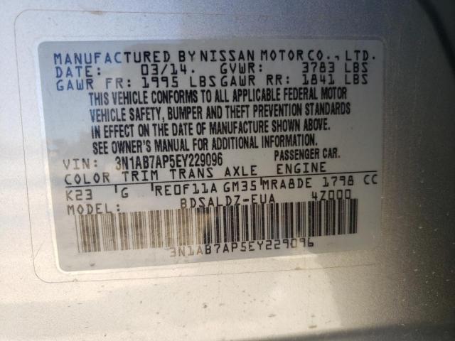 3N1AB7AP5EY229096 - 2014 NISSAN SENTRA S SILVER photo 13