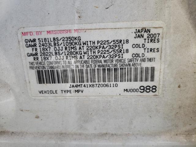 JA4MT41X87Z006110 - 2007 MITSUBISHI OUTLANDER XLS WHITE photo 12