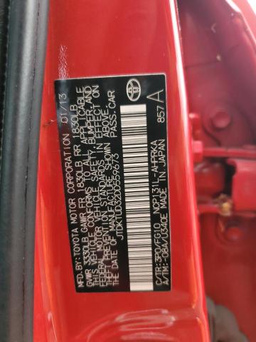 JTDKTUD32DD559673 - 2013 TOYOTA YARIS RED photo 12