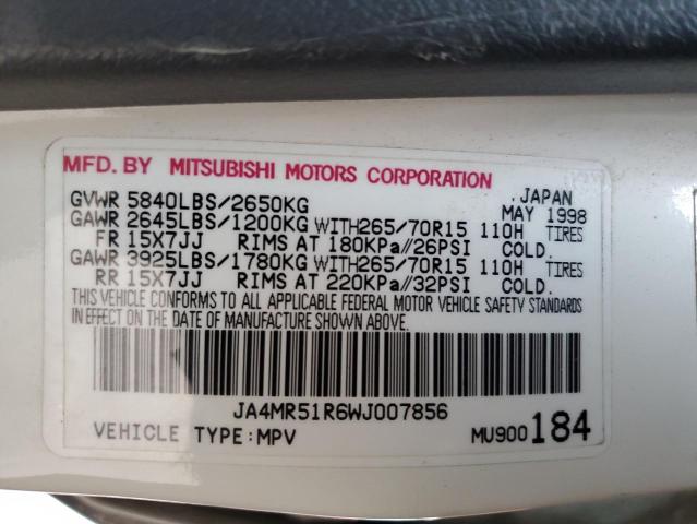 JA4MR51R6WJ007856 - 1998 MITSUBISHI MONTERO WHITE photo 13