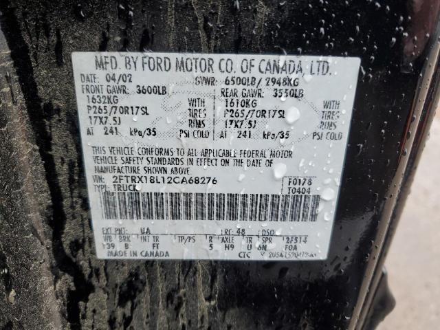 2FTRX18L12CA68276 - 2002 FORD F150 BLACK photo 12