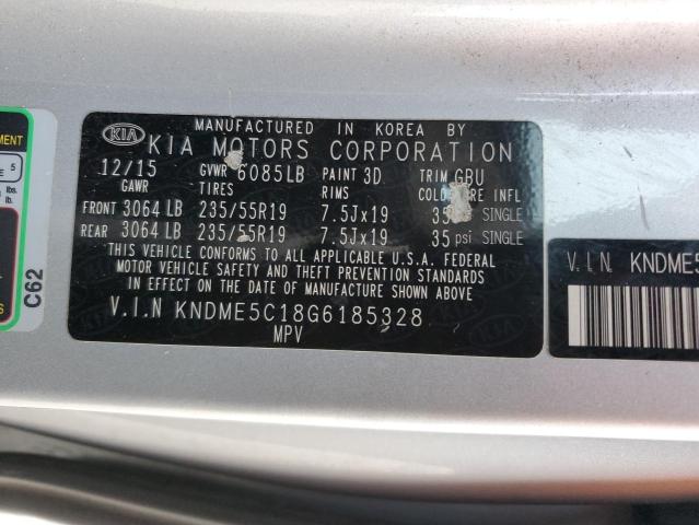 KNDME5C18G6185328 - 2016 KIA SEDONA SXL SILVER photo 14