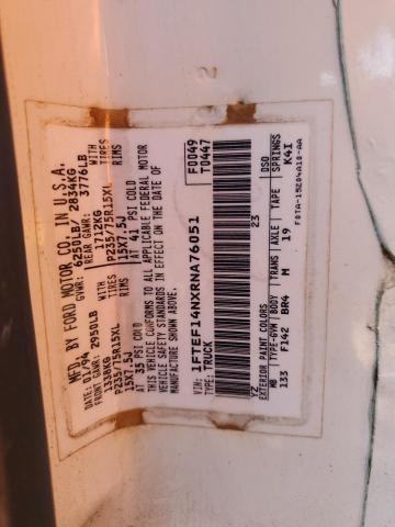 1FTEF14NXRNA76051 - 1994 FORD F150 WHITE photo 12