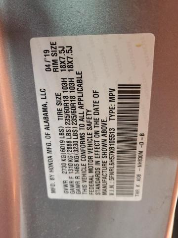 5FNRL6H57KB105513 - 2019 HONDA ODYSSEY EX SILVER photo 13