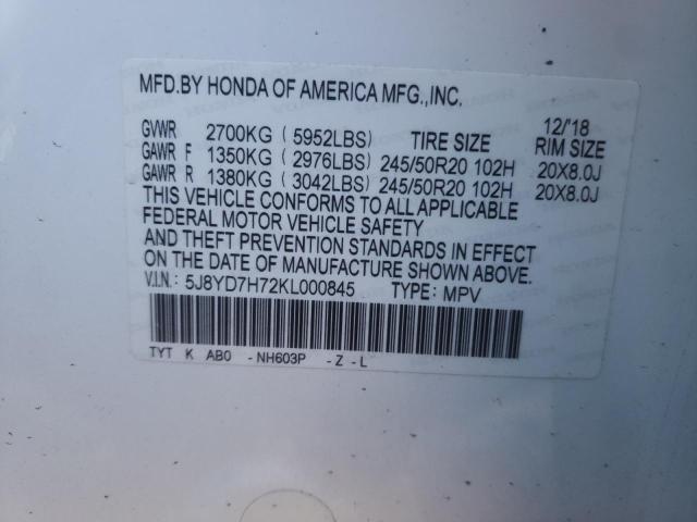 5J8YD7H72KL000845 - 2019 ACURA MDX SPORT HYBRID ADVANCE WHITE photo 13
