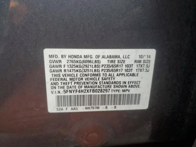 5FNYF4H2XFB028297 - 2015 HONDA PILOT LX GRAY photo 13