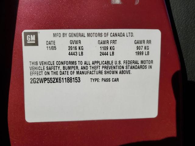 2G2WP552X61188153 - 2006 PONTIAC GRAND PRIX 红色 照片 12
