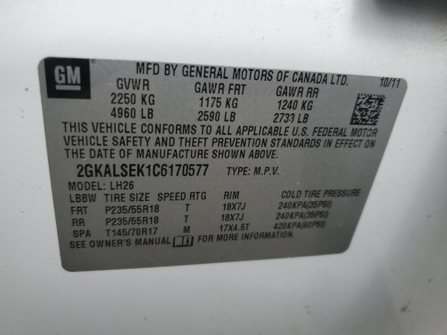 2GKALSEK1C6170577 - 2012 GMC TERRAIN SLE WHITE photo 12