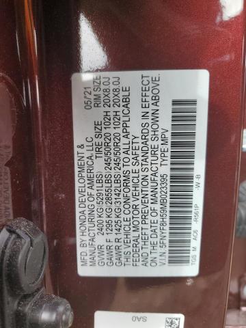 5FNYF8H59MB023395 - 2021 HONDA PASSPORT EXL ბურგუნდია ფოტო 12