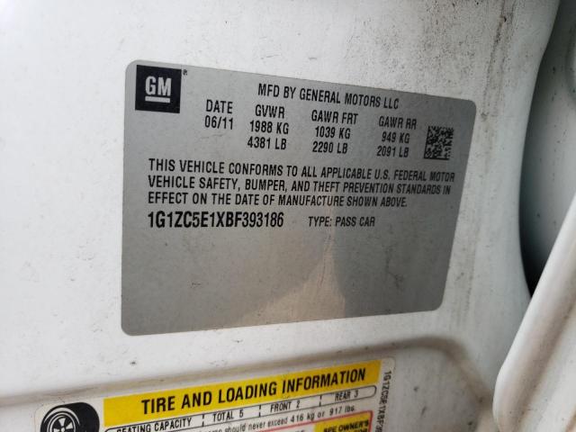 1G1ZC5E1XBF393186 - 2011 CHEVROLET MALIBU 1LT 白色 照片 12