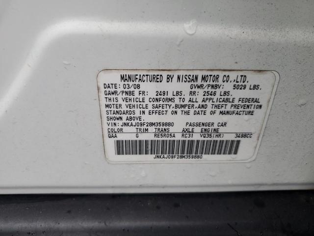 JNKAJ09F28M359880 - 2008 INFINITI EX35 BASE WHITE photo 13