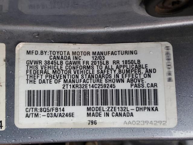 2T1KR32E14C259245 - 2004 TOYOTA COROLLA MA XR TURQUOISE photo 12