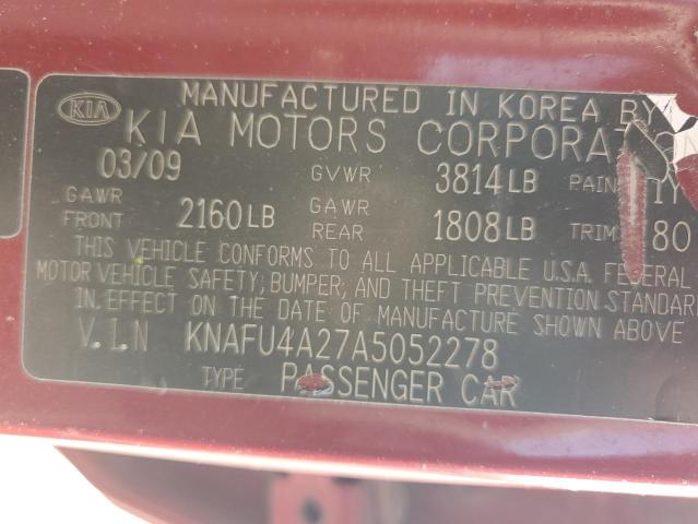 KNAFU4A27A5052278 - 2010 KIA FORTE EX RED photo 12