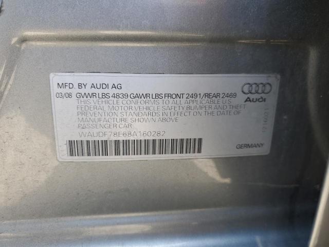 WAUDF78E68A160282 - 2008 AUDI A4 2.0T QUATTRO GRAY photo 12