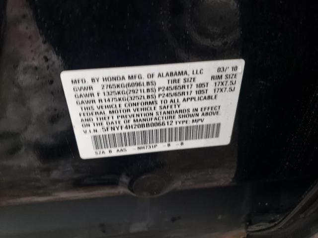 5FNYF4H20BB006612 - 2011 HONDA PILOT LX BLACK photo 13