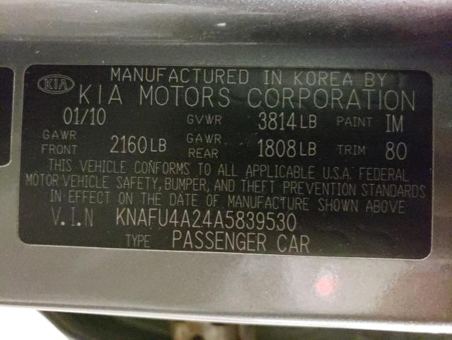 KNAFU4A24A5839530 - 2010 KIA FORTE EX SILVER photo 12