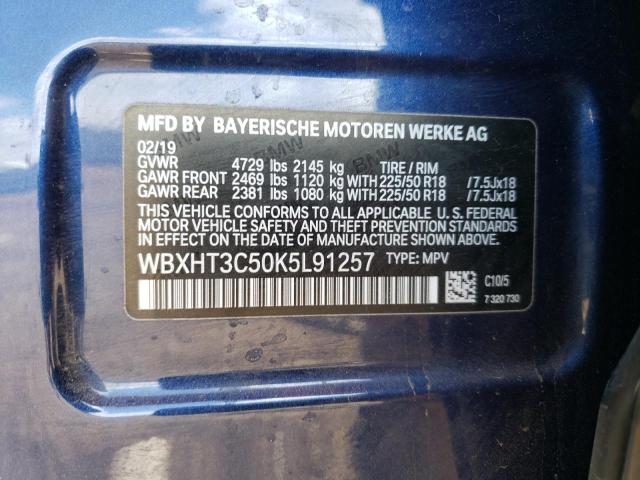 WBXHT3C50K5L91257 - 2019 BMW X1 XDRIVE28I ლურჯი ფოტო 13