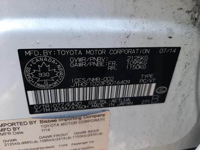 JTHCF1D23F5016409 - 2015 LEXUS IS 250 WHITE photo 13