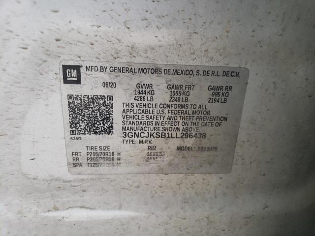 3GNCJKSB1LL296438 - 2020 CHEVROLET TRAX LS SILVER photo 12