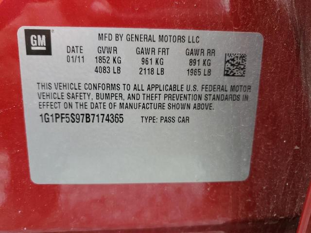 1G1PF5S97B7174365 - 2011 CHEVROLET CRUZE LT RED photo 12