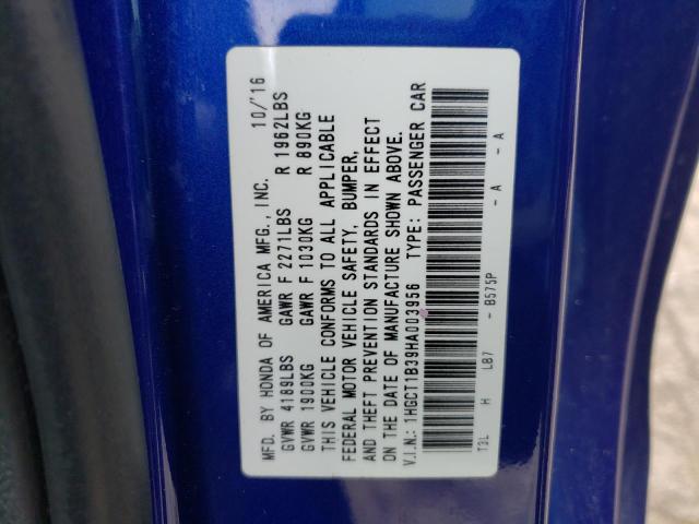 1HGCT1B39HA003956 - 2017 HONDA ACCORD LX-S BLUE photo 12