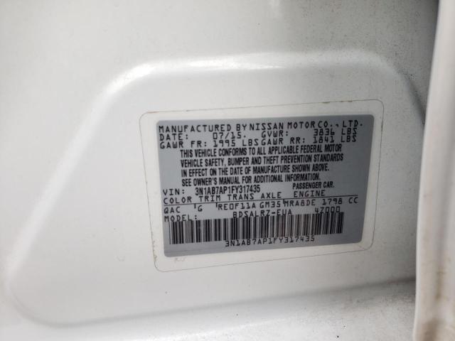 3N1AB7AP1FY317435 - 2015 NISSAN SENTRA S WHITE photo 13