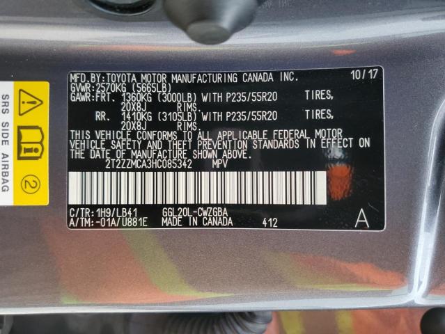 2T2ZZMCA3HC085342 - 2017 LEXUS RX 350 BASE SILVER photo 13