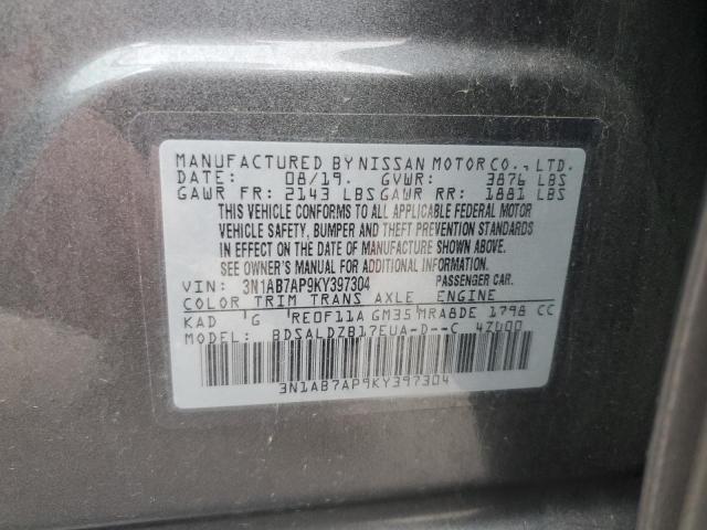 3N1AB7AP9KY397304 - 2019 NISSAN SENTRA S CHARCOAL photo 12