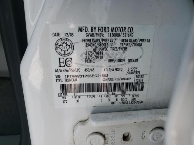 1FTWW31P56EC21563 - 2006 FORD F350 SRW SUPER DUTY WHITE photo 12