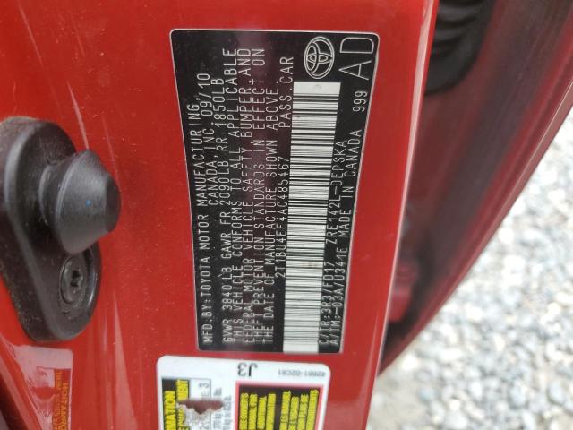 2T1BU4EE4AC485467 - 2010 TOYOTA COROLLA BASE RED photo 12