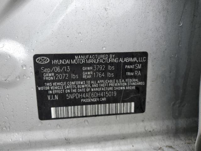 5NPDH4AE6DH415019 - 2013 HYUNDAI ELANTRA GLS SILVER photo 12